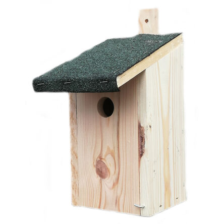 Bird nesting box with tar paper roof
