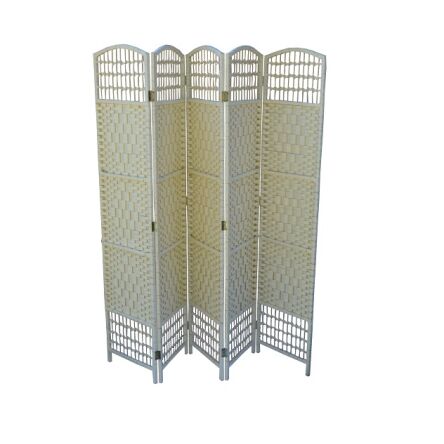 Rattan room divider, 5 panel, ecru 40x5/170