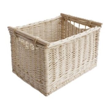 Wicker rear bicycle storage basket, white