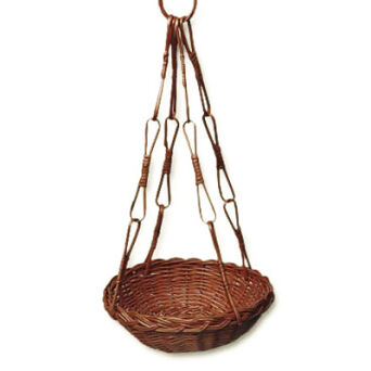 Wicker hanging flower basket, full