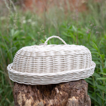 Wicker bread box, oval, white 40