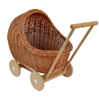 Wicker baby doll stroller