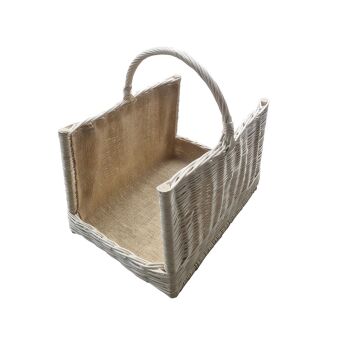 Kosz na drewno do kominka, otwarty, z jutą biały 45