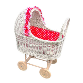Wicker baby doll stroller, white
