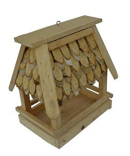 Wooden bird feeder for outdoors hanging