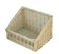 Wiklinowy kosz regałowy, ażurowy, skośny, biały 40x30
