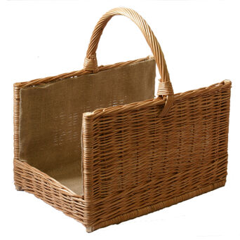 Wicker fireplace basket with jute lined, open 45