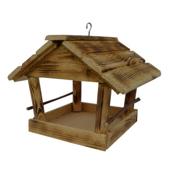 Wooden bird feeder for outdoors hanging, medium