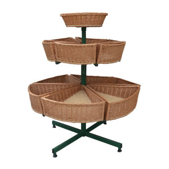 Display island with 13 wicker baskets, round