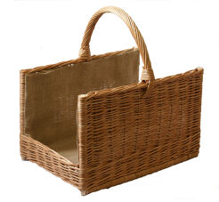 Wicker fireplace basket with jute lined, open 50