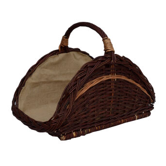 Wicker fireplace basket, dark with jute lined, open 63