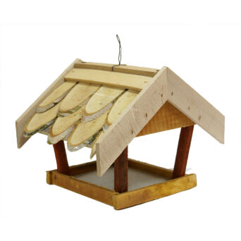 Wooden bird feeder for outdoors hanging