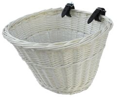 Wicker bike basket, white with leather straps 35