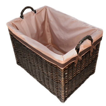 Wicker laundry hamper on wheels with hem 62